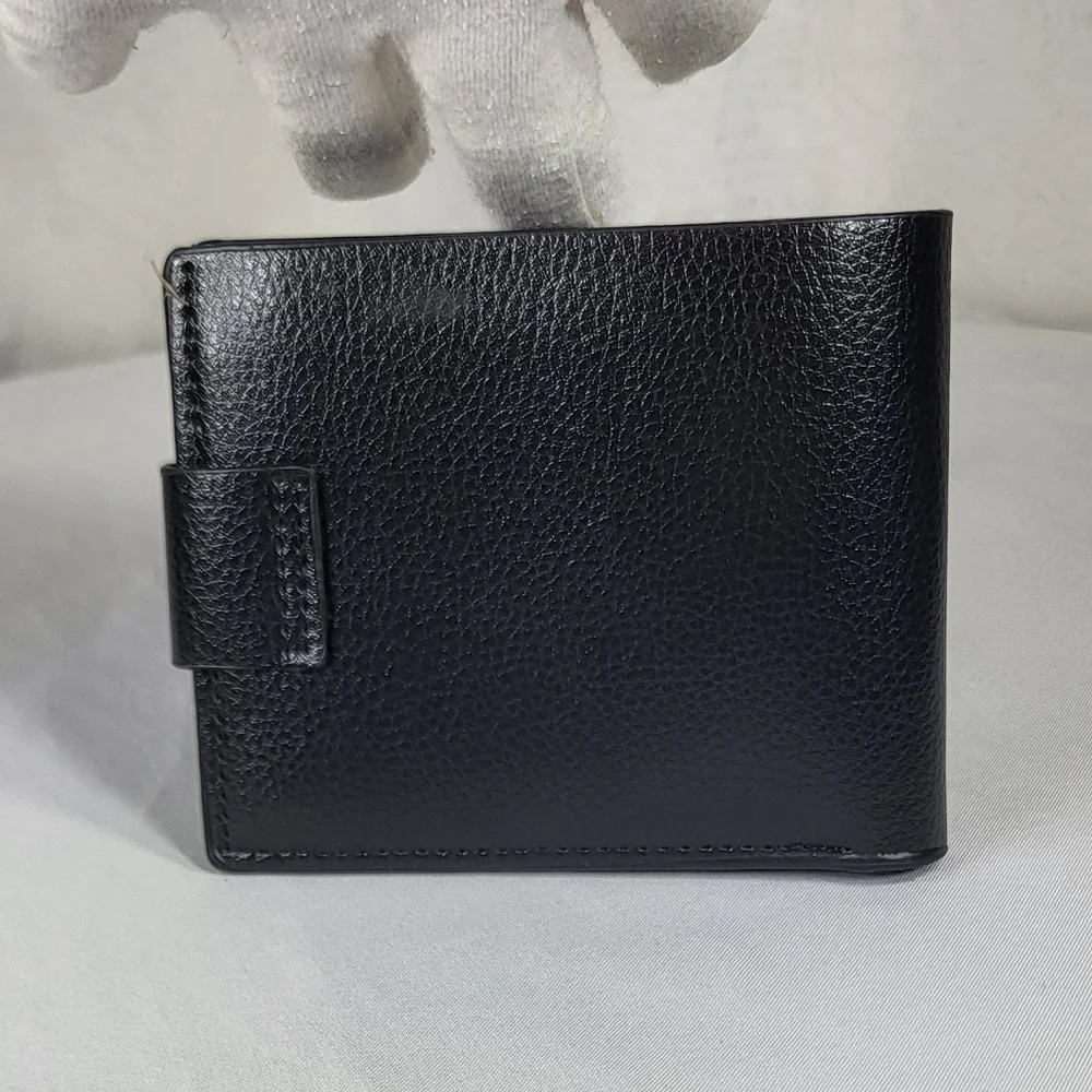 Slim Black PU Bifold Leather Wallet With Magnetic Closure